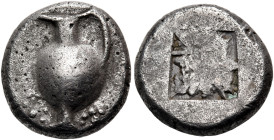 MACEDON. Terone. Circa 500-490 BC. Drachm (Silver, 13.5 mm, 3.11 g, 2 h), struck on a local "Thraco-macedonian" standard. Oinochoe with handle to left...