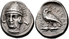 THESSALY. Larissa. Circa 370-360 BC. Drachm (Silver, 20 mm, 6.03 g, 12 h). ΑΛΕΥ Head of Aleuas. three-quarter facing to left, wearing a conical helmet...