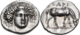 THESSALY. Larissa. Circa 400 BC. Drachm (Silver, 20.5 mm, 6.06 g, 7 h). Head of the nymph Larissa facing, turned slightly to the right, wearing ampyx....