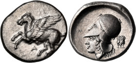 EPEIROS. Ambrakia. Circa 426-404 BC. Stater (Silver, 22.5 mm, 8.50 g, 2 h). A Pegasos with straight wings flying left. Rev. Head of Athena to left, we...