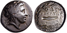 LOKRIS. Lokris Opuntii. Circa 338-316 BC. Chalkous (Bronze, 14 mm, 1.90 g, 9 h). Laureate head of Apollo to right. Rev. ΛOKPΩN EΠIKPA Cnemis ( or grea...