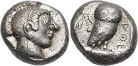 ATTICA. Athens. Circa 490-480 BC. Tetradrachm (Silver, 22 mm, 17.12 g, 4 h). Head of Athena to right, wearing Attic helmet with crest and a spiral orn...