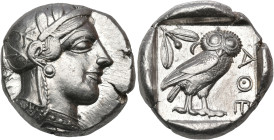 ATTICA. Athens. Circa 454-404 BC. Tetradrachm (Silver, 24.5 mm, 17.20 g, 8 h). Head of Athena to right, wearing crested Attic helmet ornamented with t...