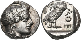 ATTICA. Athens. Circa 454-404 BC. Tetradrachm (Silver, 25 mm, 17.23 g, 6 h). Head of Athena to right, wearing crested Attic helmet ornamented with thr...