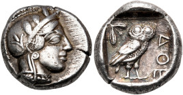 ATTICA. Athens. Circa 454-404 BC. Drachm (Silver, 15 mm, 4.20 g, 1 h). Head of Athena to right, wearing crested a Attic helmet, ornamented with three ...