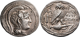 ATTICA. Athens. 136/5 BC. Tetradrachm (Silver, 30.5 mm, 16.75 g, 12 h), New style "stephanephoric" coinage, struck under the magistrates Hera..., Aris...