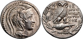 ATTICA. Athens. 134-133 BC. Tetradrachm (Silver, 29.5 mm, 16.82 g, 12 h), New style "stephanephoric" coinage, struck under the magistrates Timarchos, ...