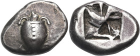 ISLANDS OFF ATTICA, Aegina. Circa 510-490 BC. Stater (Silver, 23 mm, 12.20 g, 1 h). Sea turtle seen from above, head in profile, with a row of five pe...