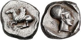 CORINTHIA. Corinth. Circa 500-480 BC. Stater (Silver, 20 mm, 8.53 g, 6 h). ϙ Pegasos with curved wings flying to left. Rev. Head of Athena to right, w...