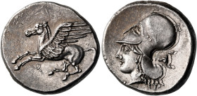 CORINTHIA. Corinth. Circa 400-375 BC. Stater (Silver, 22 mm, 8.41 g, 4 h). Ϙ Pegasos with straight wing flying left. Rev. Head of Athena to left, wear...