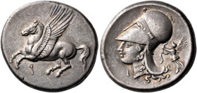 CORINTHIA. Corinth. Circa 375-300 BC. Stater (Silver, 22 mm, 8.55 g, 6 h). Ϙ Pegasos flying to left. Rev. Helmeted head of Athena to left; below chin,...