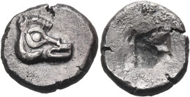 CYCLADES, Kythnos. Circa 530/20-500 BC. Drachm (Silver, 15 mm, 4.02 g), Kythnos. Head of boar to right. Rev. Incuse square. Kyrou & Artemis pl. 52, 43...