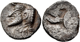 SPAIN. Emporion. Circa 450-425 BC. Obol (Silver, 11 mm, 0.72 g). Forepart of a bearded, man-headed bull to left. Rev. Irregular incuse. ACIP 2. Campo ...