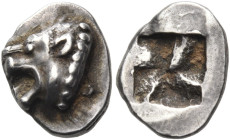 GAUL, Massalia. 490/485-470 BC. Hemiobol (Silver, 9 mm, 0.52 g), Milesian standard, 'Auriol'. Lion's head to left, with open jaws. Rev. Irregular incu...