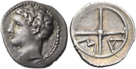 GAUL, Massalia. Circa 200-121 BC. Obol (Silver, 11 mm, 0.63 g, 7 h). Bare head of Apollo to left. Rev. M - A Wheel of four spokes. Depeyrot, Marseille...