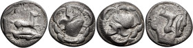 SICILY. Entella. Campanian mercenaries, circa 410-409 BC. Drachm (Silver, 17 mm, 3.99 g, 2 h), clearly overstruck on a drachm of Rhegion . Free horse ...