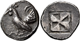 SICILY. Himera. Circa 530-483/2 BC. Litra (Silver, 11.5 mm, 0.92 g). Rooster standing to left. Rev. Mill-sail incuse square, with four raised and four...