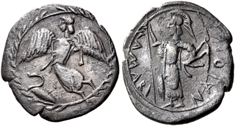 SICILY. Kamarina. Circa 461-440/35 BC. Litra (Silver, 13 mm, 0.77 g, 1 h). Nike ...