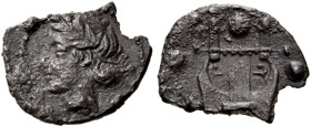 SICILY. Katane. Circa 415-412 BC. Tetras or Trionkion (Silver, 8 mm, 0.14 g, 7 h). Laureate head of Apollo to left. Rev. [K] - [A] Kithara; around, th...