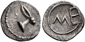 SICILY. Messana. 480-462 BC. Hexas or Dionkion (Silver, 7 mm, 0.14 g, 6 h). Head of a hare to right; border of dots. Rev. ME within a circular linear ...
