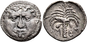 SICILY. Motya. Circa 405-397 BC. Litra (Silver, 12 mm, 0.53 g, 9 h). Gorgoneion with protruding tongue. Rev. MTY' ( in Punic ) Palm tree. Campana 15. ...