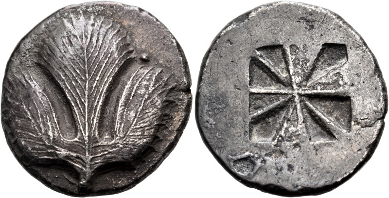 SICILY. Selinos. Circa 540-515 BC. (Silver, 22 mm, 8.74 g). Selinon leaf; to upp...