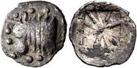 SICILY. Selinos. Circa 540-515 BC. Obol (Silver, 11 mm, 0.70 g), third series. Head of a bull to left within a border of large dots. Rev. Incuse squar...