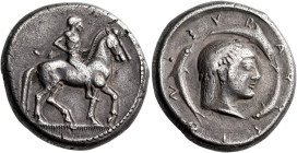 SICILY. Syracuse. Deinomenid Tyranny, 485-466 BC. Didrachm (Silver, 20.5 mm, 8.43 g, 8 h), struck under Gelon I, 480-478. Nude and bearded horseman ri...