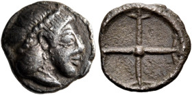 SICILY. Syracuse. Deinomenid Tyranny, 485-466 BC. Obol (Silver, 8.5 mm, 0.48 g), struck under Hieron I, c. 475-470. Head of Arethusa to right, wearing...