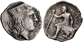 SICILY. Thermai Himerensis. Circa 350 BC. Litra (Silver, 12 mm, 0.61 g, 7 h). [ΘΕ]ΡΜΙΤΑΝ Head of Hera to right, wearing polos ornamented with three pa...