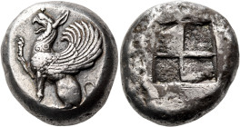 THRACE. Abdera. Circa 510-505 BC. Tetradrachm (Silver, 22 mm, 14.90 g). Griffin, with a curved wing with long feathers and spirals at his neck, seated...