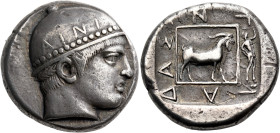 THRACE. Ainos. Circa 453/2-451/0 BC. Tetradrachm (Silver, 24 mm, 16.26 g, 5 h), struck under the magistrate Antiadas. AINI Head of Hermes to right, we...