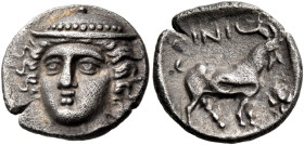 THRACE. Ainos. Circa 405/4-403/2 BC. Diobol (Silver, 11 mm, 1.19 g, 6 h). Head of Hermes facing, wearing petasos and with his head turned slightly to ...