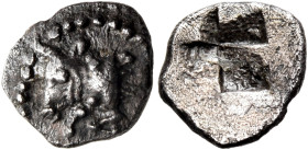 THRACE. Byzantion. Circa 387/6-340 BC. Obol (Silver, 8 mm, 0.50 g). ΠΥ Forepart of a bull to left, with a wreath around his neck; border of dots. Rev....