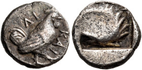 THRACE. Dikaia. Circa 450-425 BC. Trihemiobol (Silver, 9 mm, 0.74 g, 9 h). ΔI-KAI Rooster standing to right, his left foot raised. Rev. Scallop shell ...