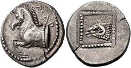 THRACE. Maroneia. Circa 495/90-449/8 BC. Drachm (Silver, 17 mm, 3.53 g, 12 h). MAP Forepart of a horse to left. Rev. Ram's head to left; all within a ...