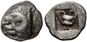 THRACE. Maroneia(?). 5th-4th centuries BC. Hemiobol (Silver, 6 mm, 0.25 g, 3 h). Head of ram to left. Rev. Kantharos within incuse square. Tzamalis 49...