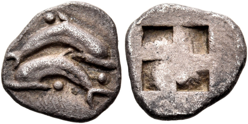 ISLANDS OFF THRACE, Thasos. Circa 500-480 BC. Obol (Silver, 9.5 mm, 0.58 g). Two...