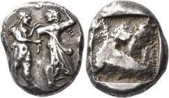 THRACO-MACEDONIAN REGION. Berge (previously identified as either Lete or Siris). Circa 525-480 BC. Tetradrachm (Silver, 20.5 mm, 9.86 g). Nude, ithyph...