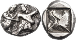 THRACO-MACEDONIAN REGION. Berge (previously identified as either Lete or Siris). Circa 525-480 BC. Stater (Silver, 21.5 mm, 10.07 g). Ithyphallic saty...