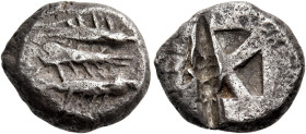 THRACO-MACEDONIAN REGION. Uncertain mint. Circa 530-400 BC. Drachm (Silver, 14 mm, 3.49 g), Milesian weight standard. Three spiny fish, the top and bo...