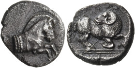 THRACO-MACEDONIAN REGION. Uncertain mint. Circa 500-450 BC. 1/6 Stater or Hekte (Silver, 13 mm, 1.82 g, 5 h). Forepart of bridled horse running to rig...