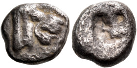 THRACO-MACEDONIAN REGION. Uncertain mint. Circa 500-450 BC. Diobol (Silver, 9 mm, 1.11 g). Head of a lion with open jaws to right. Rev. Rough incuse s...