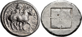THRACO-MACEDONIAN TRIBES, Bisaltai. Circa 475-465 BC. Oktadrachm (Silver, 33 mm, 28.21 g). CIΣAΛ - TIKΩN ( retrograde ) Bridled horse standing to righ...