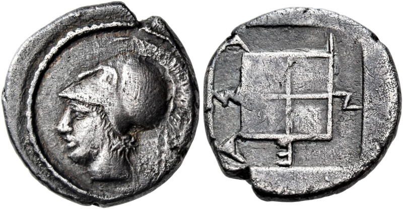 MACEDON. Aineia. Circa 450 BC. Tetrobol (Silver, 15 mm, 2.32 g, 4 h). Head of Ai...