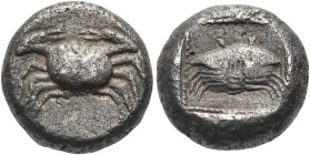 DYNASTS OF LYCIA. Amartite, circa 490/80-440/30 BC. Drachm (Silver, 12 mm, 3.14 g, 11 h). Crab seen from above. Rev. Crab facing in a dotted frame wit...