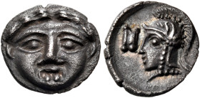 PISIDIA. Selge. Circa 350-300 BC. Obol (Silver, 10.5 mm, 0.96 g, 3 h). Gorgoneion facing. Rev. Head of Athena to left, wearing crested Attic helmet; b...