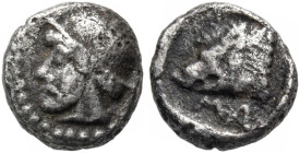 CILICIA. Mallos. Circa 440-390 BC. Hemiobol (Silver, 6 mm, 0.33 g, 8 h). Bearded head of Bellerophon to left, wearing a cap or helmet; all within a bo...