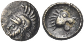 CILICIA. Tarsos. Time of Pharnabazos and Datames, circa 380-370 BC. Tetartemorion (Silver, 6 mm, 0.19 g, 6 h). Bearded male head (Ares?) to left, wear...