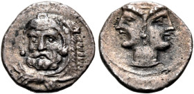 CILICIA. Uncertain mint. Circa 375-333 BC. Hemiobol (Silver, 8 mm, 0.31 g, 6 h). Bearded head of Herakles facing, wearing a lion's skin headdress and ...